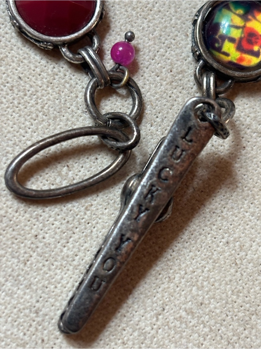 Luck Brand Clasp Round Silver Glass Mixed Media & Floral Links - Picture 5 of 13